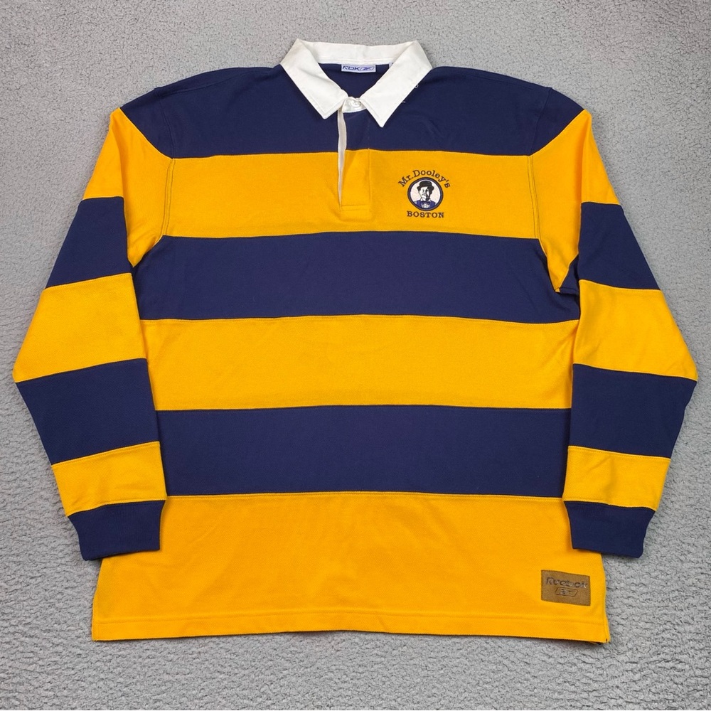VTG Rugby Polo Shirt Men's Size L Striped Long Sleeve Reebok Boston Irish Pub